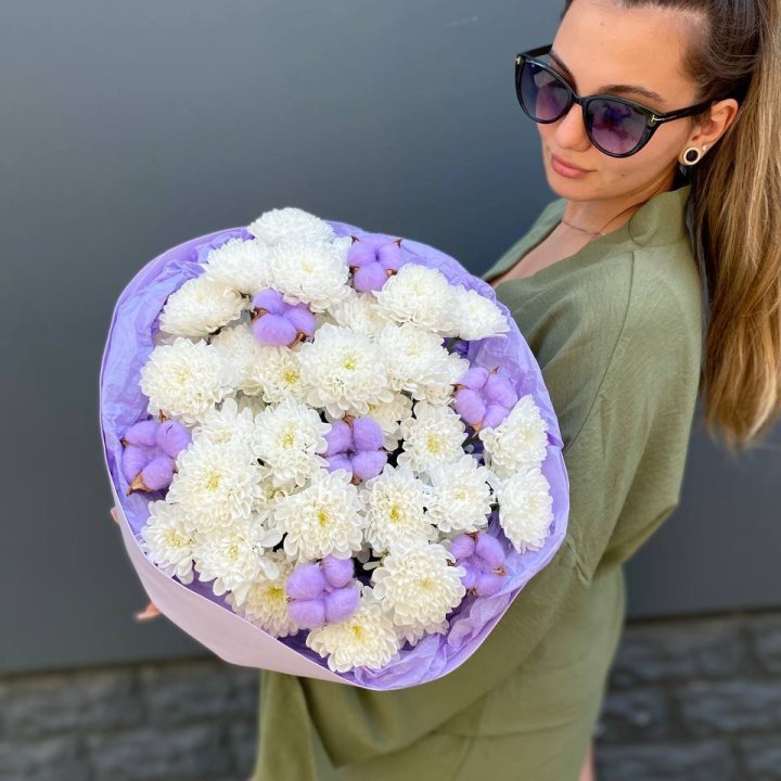  Букет  хризантем и хлопка в Нижнем Новгороде