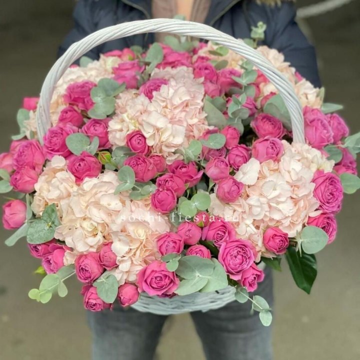 Корзина с гортензией и Мисти Баблс в Нижнем Новгороде