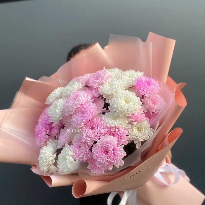  Букет бело-розовых хризантем  в Нижнем Новгороде