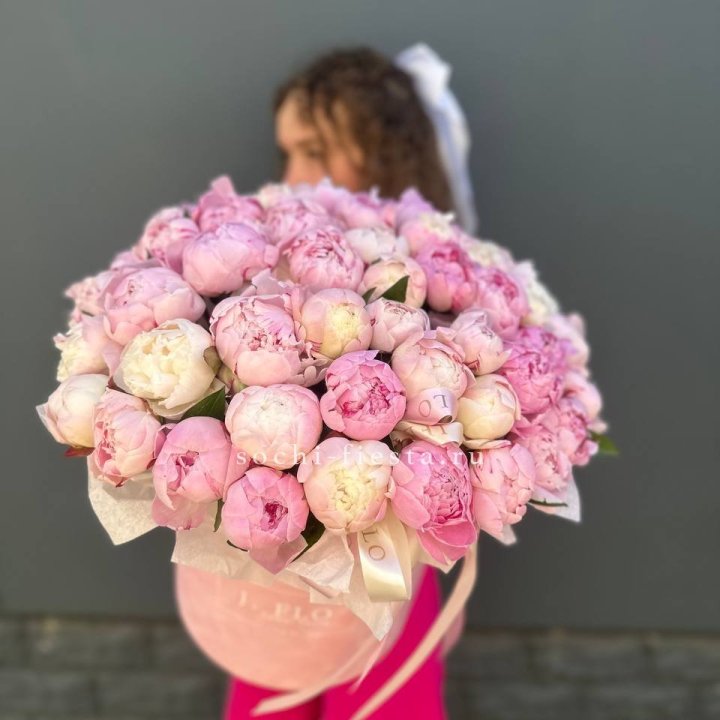 51 нежных пионов  в цилиндре в Нижнем Новгороде