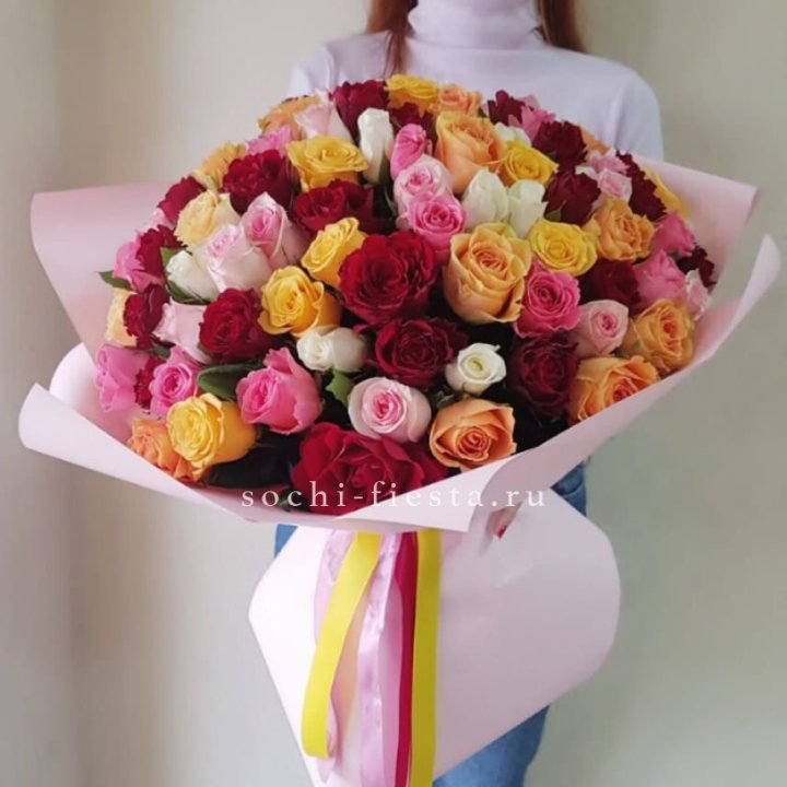 101 роза Кенийский микс "Нежность" в Нижнем Новгороде